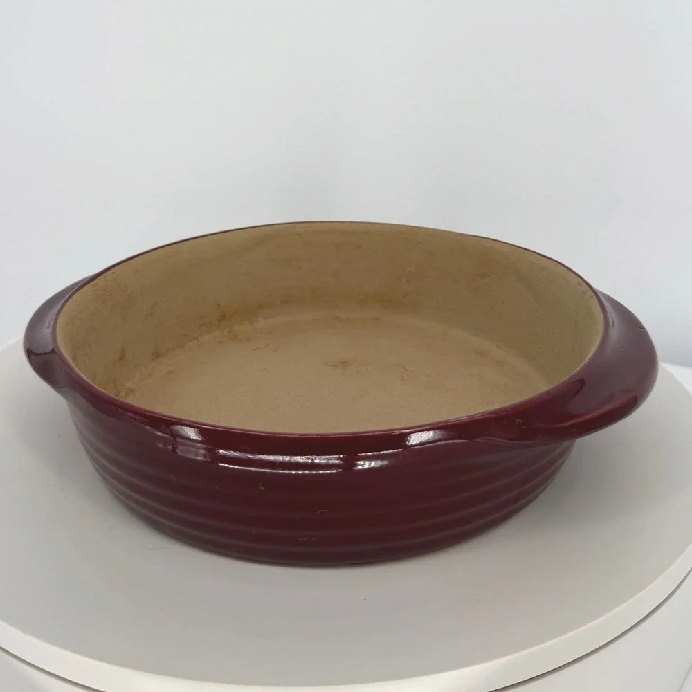 Pampered Chef Family Heritage Stoneware Burgundy Baking Dish 7